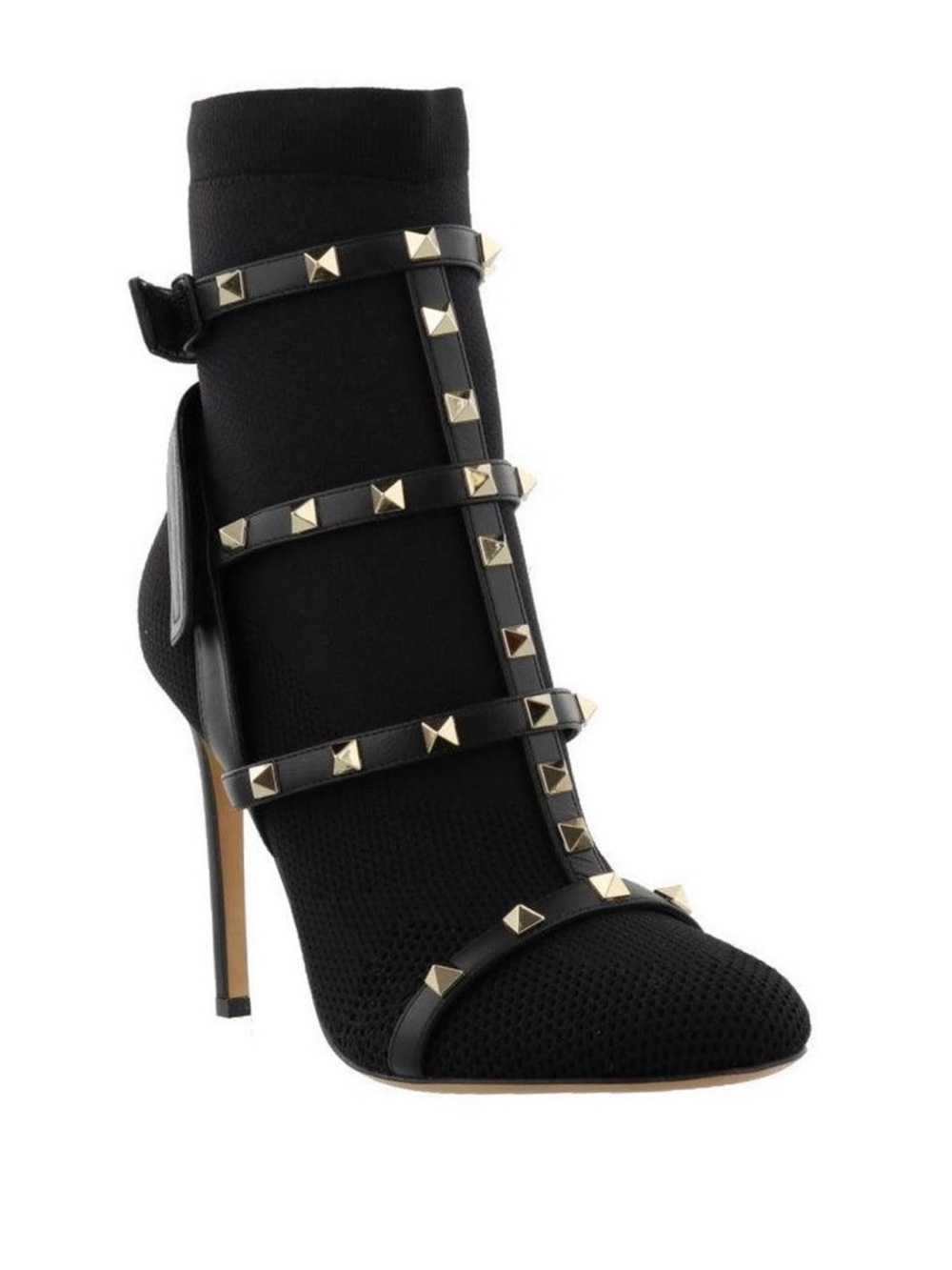 Valentino Black Leather and Knit Pointed-Toe Pumps